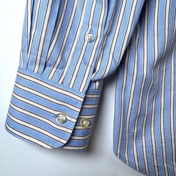 Peter Millar Dress Shirt Men 15.5R Blue Ivory Stripe Cotton Long Sleeve Classic - Picture 6 of 11